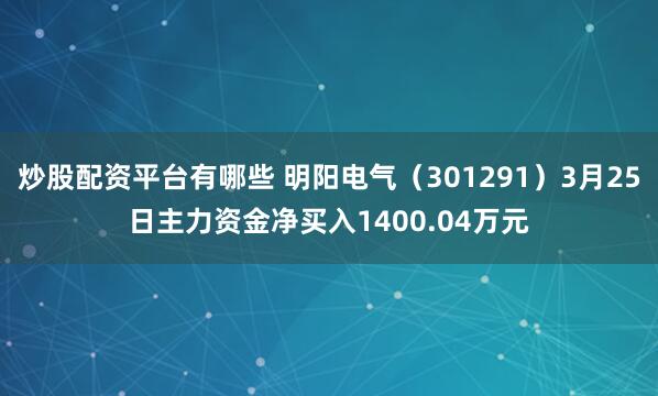 炒股配资平台有哪些 明阳电气（301291）3月25日主力资金净买入1400.04万元